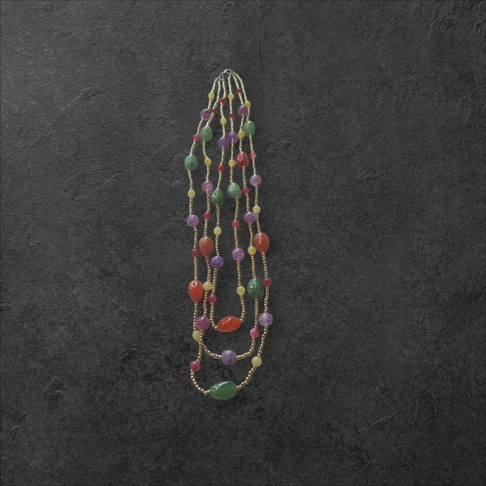 Red and Green Layered Necklace with Cascading Strands